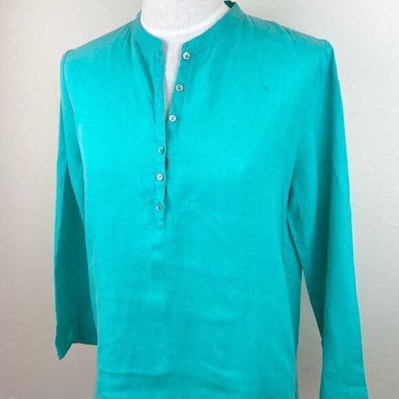 Eileen Fisher Linen Quarter-Button Top - Picture 2 of 7